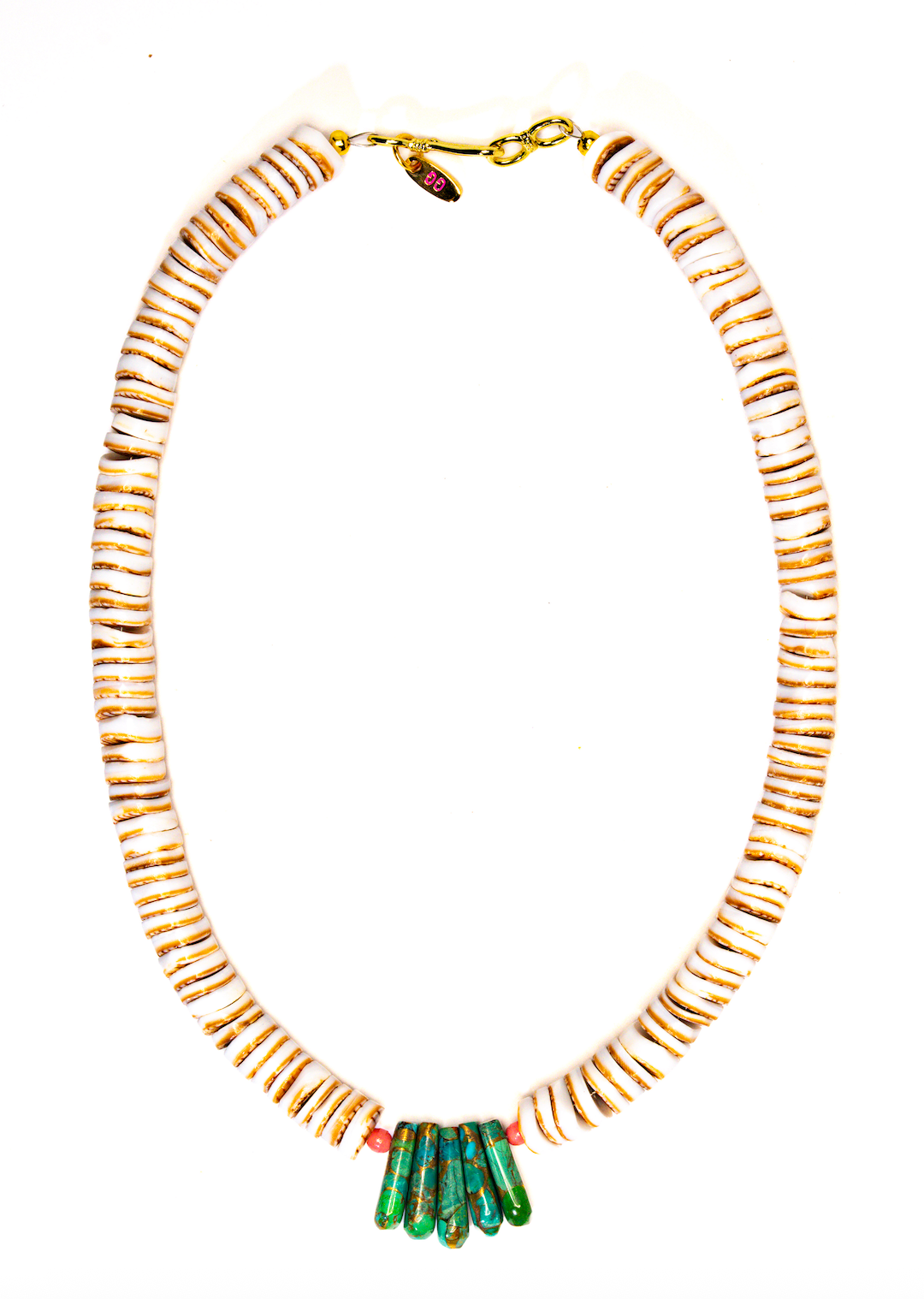 Graduated Turquoise Drop necklace — turquoise drops with chocolate shell heishi