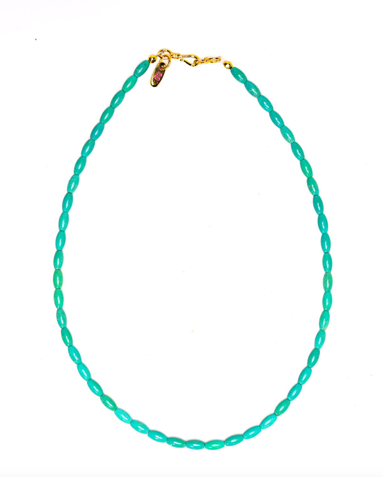 Thin Turquoise necklace — thin oval turquoise beads, about 17.5 inches long