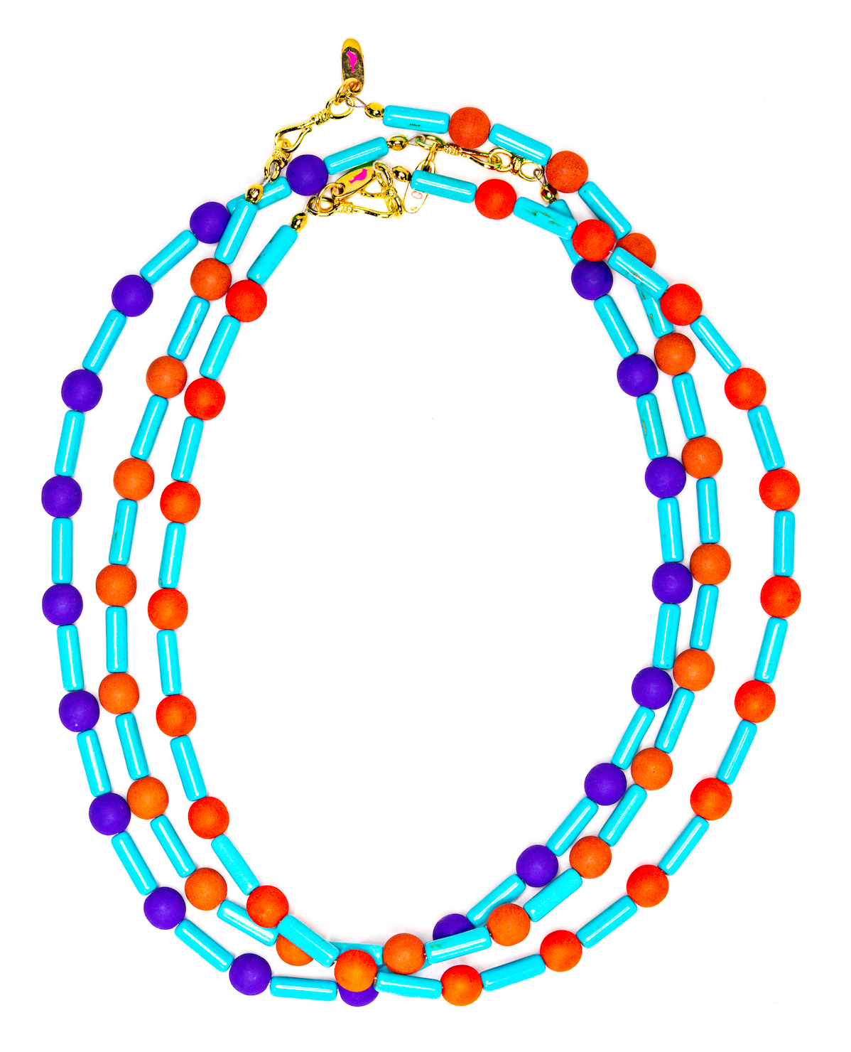 Go Team necklace — turquoise tube beads with red, purple or burnt orange Czech beads