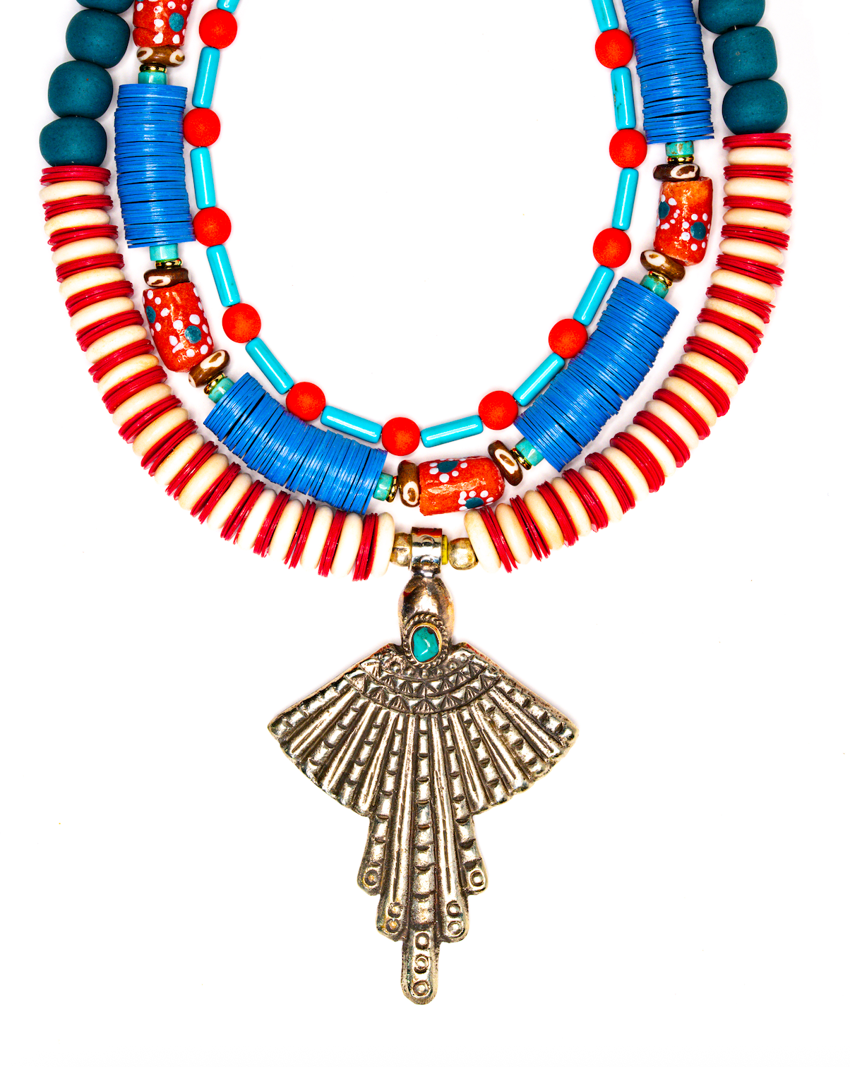 Blue Vinyl and Glass necklace, alternate view