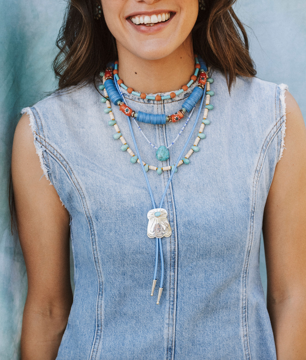 Blue Vinyl and Glass necklace, alternate view