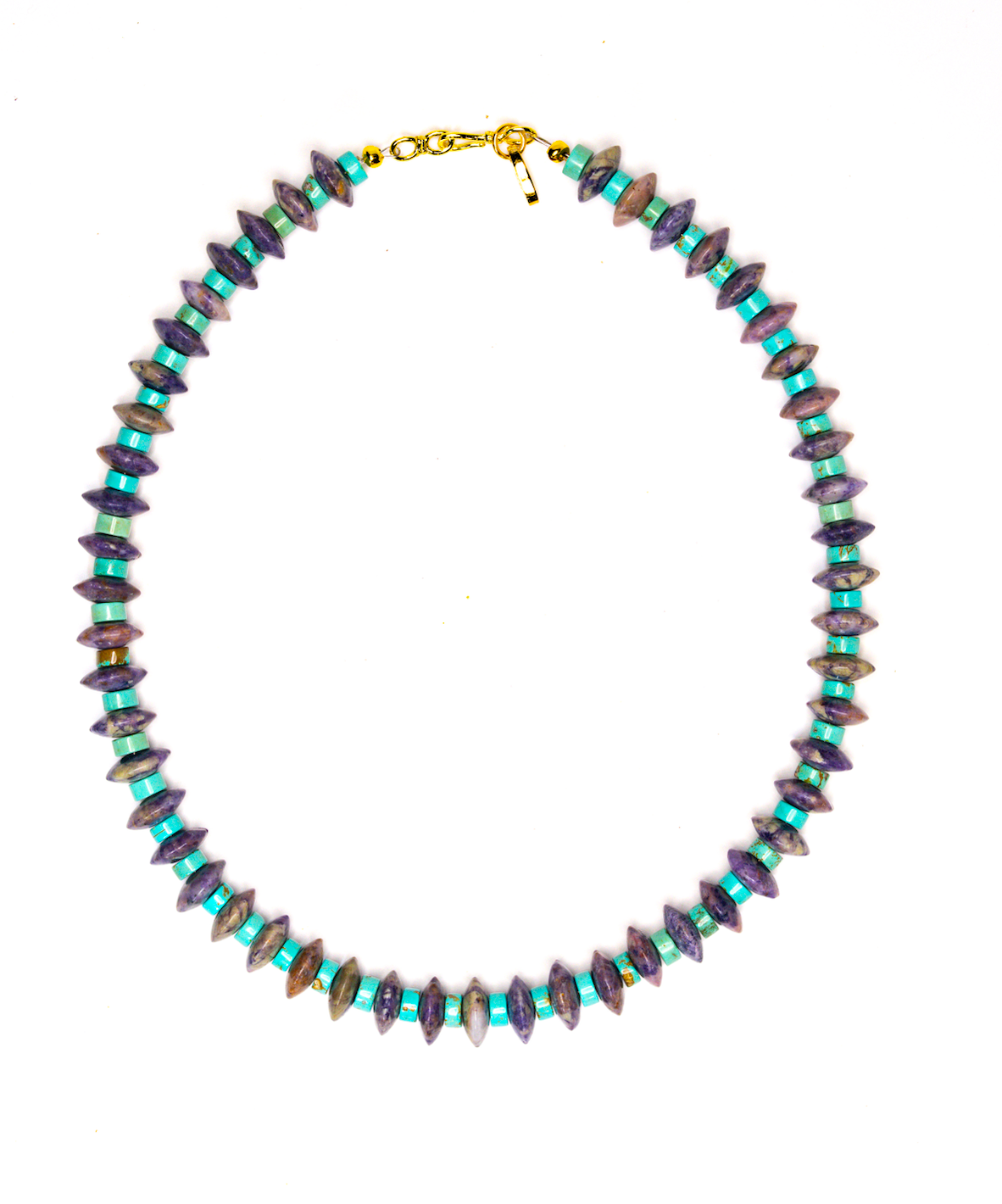 Lepidolite Saucer necklace — lepidolite saucer beads with turquoise heishi