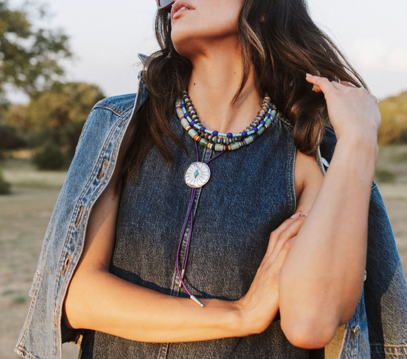 Lepidolite Saucer necklace, alternate view