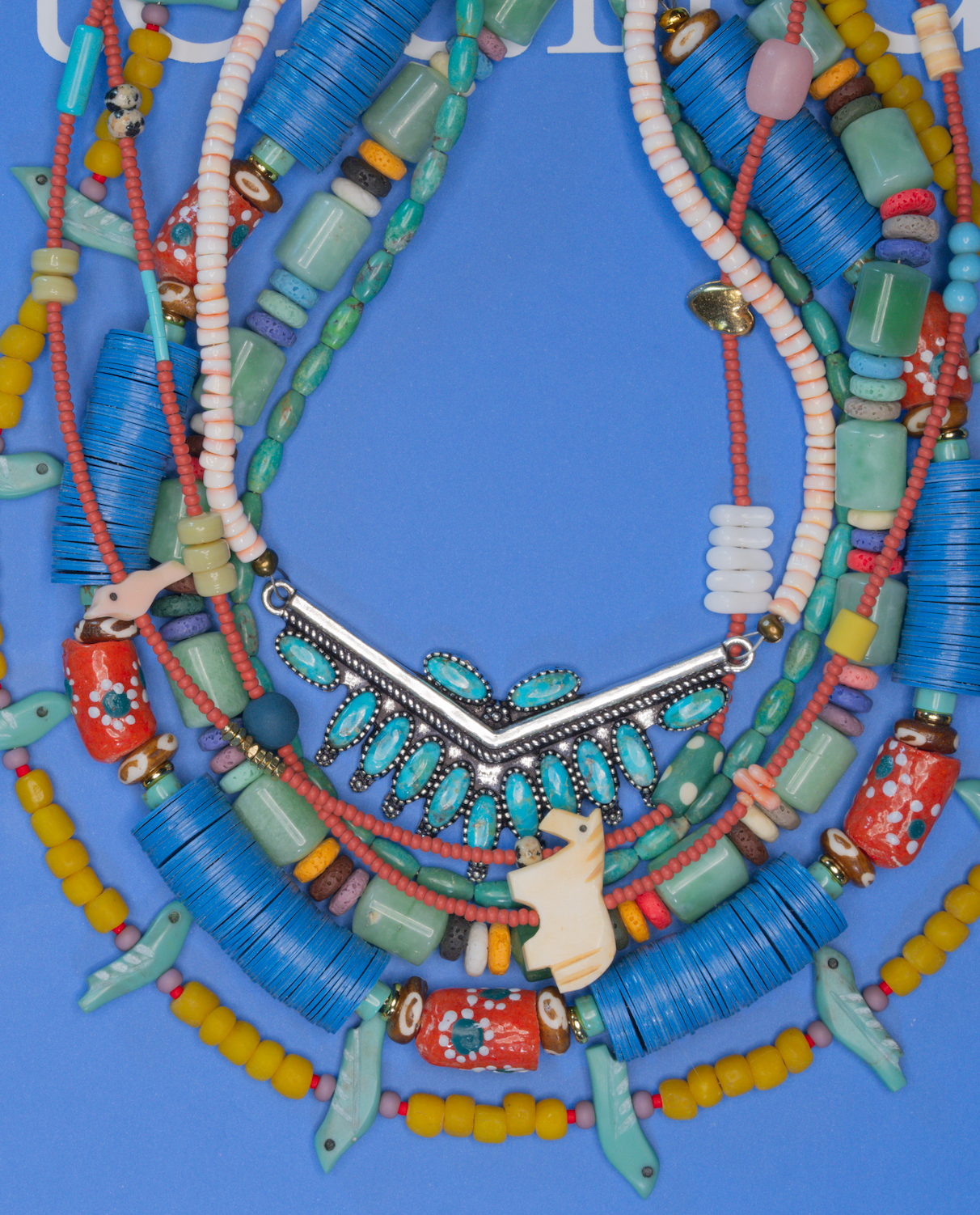 Green Tube and Lava necklace, alternate view